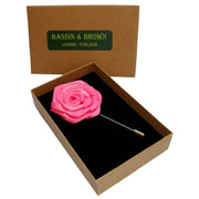 Bassin and Brown Rose Lapel Pin - Deep Pink