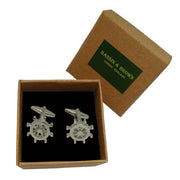 Bassin and Brown Ship Steering Wheel Cufflinks - Silver