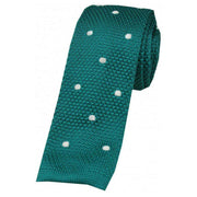 David Van Hagen Polka Dot Thin Knitted Tie - Teal/White