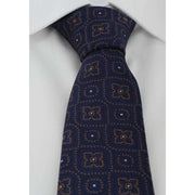 Michelsons of London Traditional Medallion Tie and Pocket Square Set - Navy/Brown