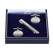 Orton West Plain Cufflinks and Tie Bar Set - Silver