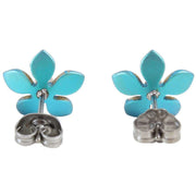 Ti2 Titanium 13mm Five Petal Stud Earrings - Kingfisher Blue