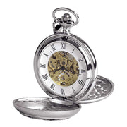 Woodford Hunter and Dog Skeleton Chain Pocket Watch - Silver